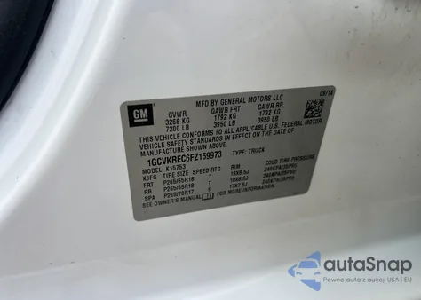 2015 Chevrolet Silverado 1500 2Lt z USA, uszkodzony, nr VIN 1GCVKREC6FZ159973